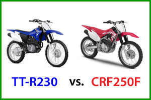 Yamaha TT-R230 and Honda CRF250F dirt bikes