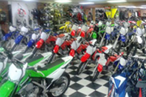 Dirt bikes on showroom floor