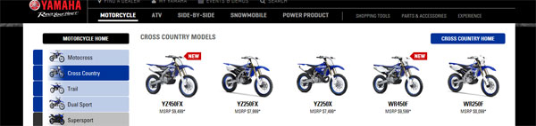 Screenshot of Yamaha dirt bikes